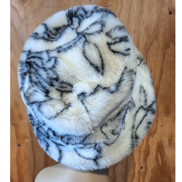 by Anthropologie Faux Fur Bucket Hat OSFM Cream Black Floral Classic Bohemian main image 5
